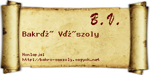 Bakró Vászoly névjegykártya
